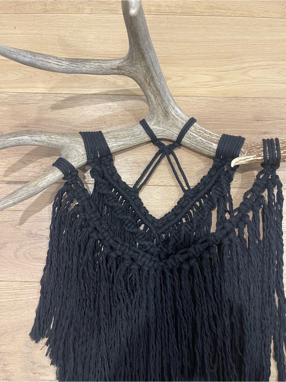 Boho Black Antler Macramé Wall Hanging - Picture 2 of 4